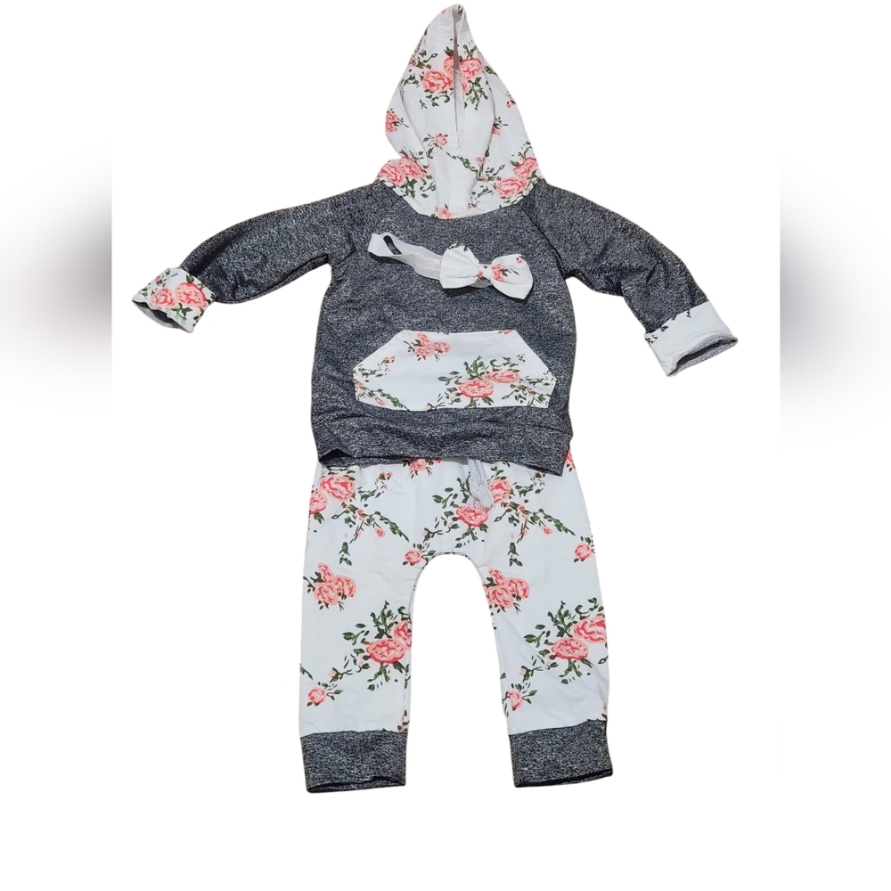 Toddler Floral Sweatshirt And Pants with Headband